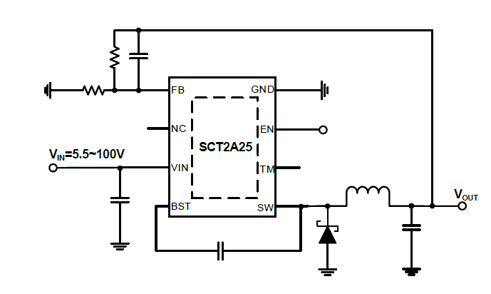 5.5V-100V Vin，4A峰值限流，高效異步降壓DCDC轉換器